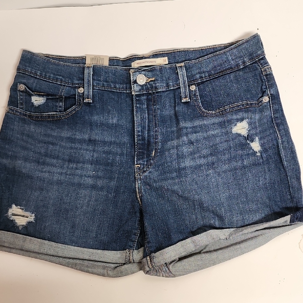 Levi Strauss mid-length mid rise sz 12/w31 blue distressed classic denim shorts